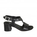 Sandale pour femmes en cuir perforé noir talon 5 - Pointures disponibles:  42