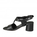 Sandale pour femmes en cuir perforé noir talon 5 - Pointures disponibles:  42