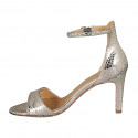 Chaussure ouverte pour femmes avec courroie en cuir imprimé lamé platine talon 8 - Pointures disponibles:  42, 43, 46