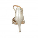 Woman's open shoe with strap in platinum laminated leather heel 9 - Available sizes:  43, 46