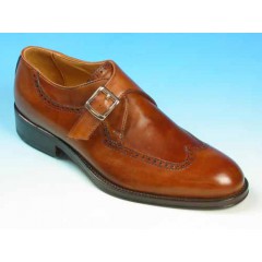 Zapato elegante para hombre con hebilla y decoraciones a punta de ala en piel cognac - Tallas disponibles:  53