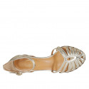 Woman's open shoe with strap in platinum laminated leather heel 9 - Available sizes:  43, 46