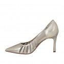 Escarpin à bout pointu pour femmes en cuir lamé platine et tissu talon 8 - Pointures disponibles:  31, 32, 42, 43, 46