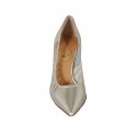 Woman's pointy pump in platinum laminated leather and fabric heel 8 - Available sizes:  31, 32, 42, 43, 46
