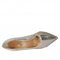 Decolté a punta da donna in pelle laminata platino e tessuto a rete tacco 8 - Misure disponibili: 31, 32, 42, 43, 46