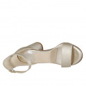 Woman's open shoe with strap in platinum laminated leather heel 7 - Available sizes:  43, 45