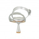 Woman's sandal with strap and rhinestones in silver laminated leather heel 8 - Available sizes:  46