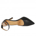 Woman's pointy open shoe with strap in black leather heel 8 - Available sizes:  43