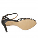 Woman's open shoe with strap in black leather with heel 9 - Available sizes:  31, 42, 43