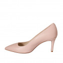Woman's pointy pump shoe in rose leather heel 7 - Available sizes:  42