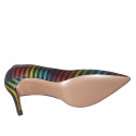Zapato de salon para mujer en piel estampada multicolor tacon 8 - Tallas disponibles:  32, 34