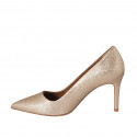 Woman's pump in golden glittered leather heel 8 - Available sizes:  33, 42, 43