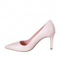 Woman's pump in rose glittered leather heel 8 - Available sizes:  34, 43, 44