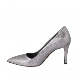 Woman's pump in silver glittered leather heel 8 - Available sizes:  43 2