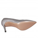 Woman's pump in silver glittered leather heel 8 - Available sizes:  43