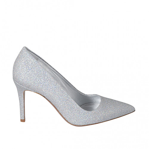 Escarpin pour femmes en cuir argent scintillant avec reflets multicouleurs talon 8 - Pointures disponibles:  42, 43