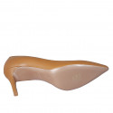 Woman's pointy pump shoe in cognac brown leather heel 8 - Available sizes:  32, 34, 42