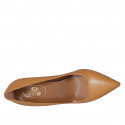 Woman's pointy pump shoe in cognac brown leather heel 8 - Available sizes:  32, 34, 42