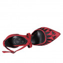 Woman's pointy open shoe with crossed strap in red and black embroidered suede heel 10 - Available sizes:  32, 33, 34, 42, 43