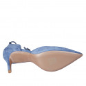 Chaussure ouverte à bout pointu pour femmes avec lacets et glands en daim bleu talon 7 - Pointures disponibles:  43