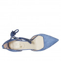 Woman's pointy open shoe with laces and tassels in blue suede heel 7 - Available sizes:  43