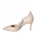 Chaussure ouverte à bout pointu pour femmes avec lacets et glands en cuir nue talon 7 - Pointures disponibles:  42, 43