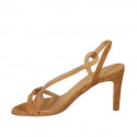 Sandalia con elastico para mujer en gamuza cognac tacon 8 - Tallas disponibles:  42