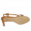 Sandalia con elastico para mujer en gamuza cognac tacon 8 - Tallas disponibles:  42