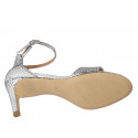 Chaussure ouverte pour femmes avec courroie en cuir imprimé lamé argent talon 8 - Pointures disponibles:  42, 43, 45, 46