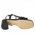 Sandalia con cinturon y elastico para mujer en piel y piel trensada negra tacon 5 - Tallas disponibles:  32, 44