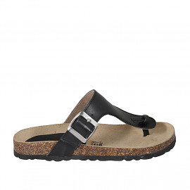 Mule entredoigt pour femmes en cuir noir avec boucle talon compensé 2 - Pointures disponibles:  42