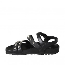 Woman's sandal with strap and studs in black leather wedge heel 2 - Available sizes:  34 2