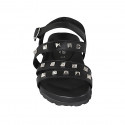 Woman's sandal with strap and studs in black leather wedge heel 2 - Available sizes:  34