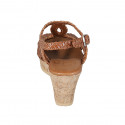 Sandale pour femmes en cuir tressé cognac avec plateforme et talon compensé 7 - Pointures disponibles:  42, 43, 44