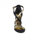Woman's open shoe with crossed strap in black satin and gold leather heel 9 - Available sizes:  43
