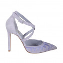 Zapato abierto puntiagudo para mujer con cinturon cruzado en gamuza bordada lila tacon 10 - Tallas disponibles:  32, 33, 34, 42, 43, 44