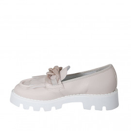 Mocassin pour femmes avec franges et chaîne en cuir rose talon 4 - Pointures disponibles:  44 2