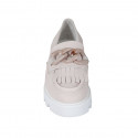 Woman's mocassin with fringes and chain in rose leather heel 4 - Available sizes:  44