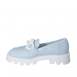 Mocassin pour femmes avec chaîne en cuir bleu clair talon 4 - Pointures disponibles:  42, 44 2
