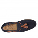 Men's loafer with tassels in dark blue suede - Available sizes:  38, 47