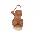 Woman's strap sandal in cognac braided leather with platform and wedge heel 9 - Available sizes:  43, 44