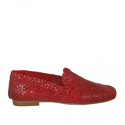 Woman's loafer in red braided leather with heel 1 - Available sizes:  44