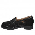 Mocassin pour femmes avec semelle amovible en daim perforé et imprimé noir talon 3 - Pointures disponibles:  31