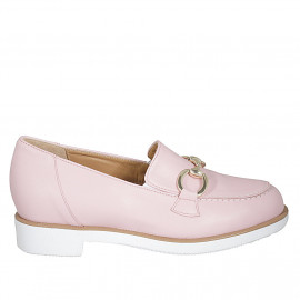 Mocassin pour femmes avec accessoire, elastiques et semelle amovible en cuir rose talon 3 - Pointures disponibles:  31, 42, 44