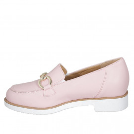 Mocassin pour femmes avec accessoire, elastiques et semelle amovible en cuir rose talon 3 - Pointures disponibles:  31, 42, 44 2