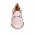 Mocasín para mujer con accesorio, elasticos y plantilla extraible en piel rosa tacon 3 - Tallas disponibles:  31, 42, 44