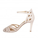 Woman's open shoe with strap in nude leather with heel 9 - Available sizes:  46