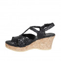 Woman's sandal in black braided leather with platform and wedge heel 7 - Available sizes:  42, 43