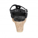 Woman's sandal in black braided leather with platform and wedge heel 7 - Available sizes:  42, 43