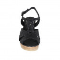 Woman's sandal in black braided leather with platform and wedge heel 7 - Available sizes:  42, 43